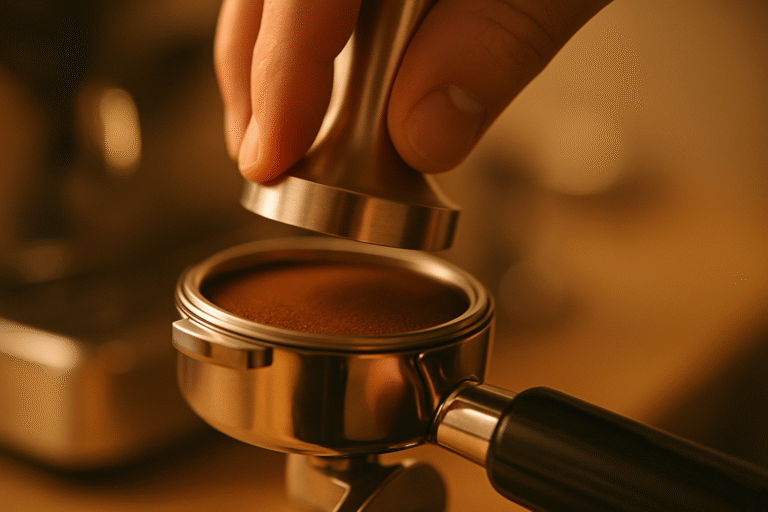 Espresso tamping close-up