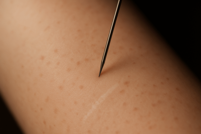 Skin tattooing close-up